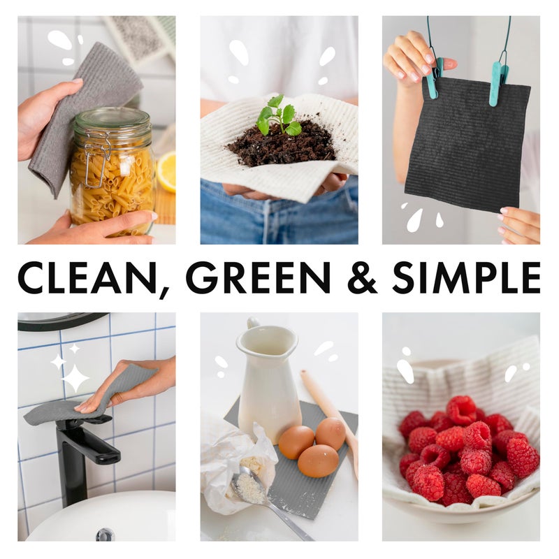 SUPERSCANDI 6 Pack Swedish Dishcloths for Kitchen - 100% Biodegradable & Compostable Reusable Paper Towels Washable, Food-Safe & Without Plastic - Dish Rags Suitable for Any Surface, Black - Image 2